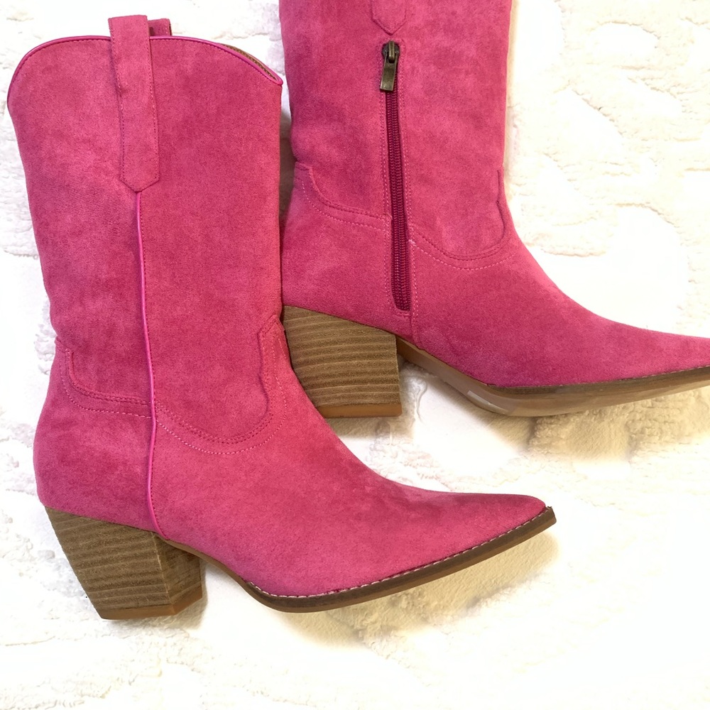 Pink Suede Western Boots -new in box